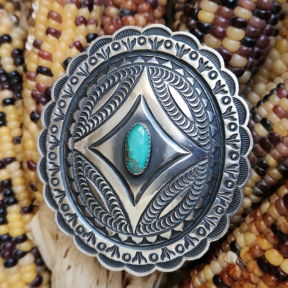 Amazing Vintage Native American Navajo Roland Dixon Concho & Turquoise Brooch 💙